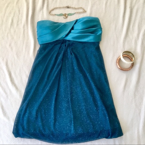 Jump Dresses & Skirts - Jump Apparel Peacock Blue Strapless Mini Dress